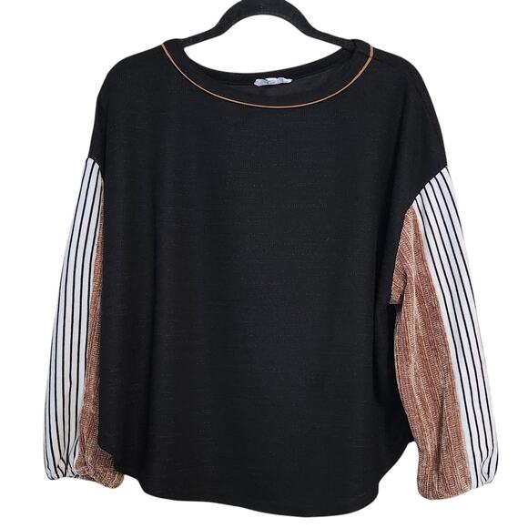 THML Multi Texture Knit Sweater, loose fit 3/4, chenille sleeves sz M - Picture 1 of 10